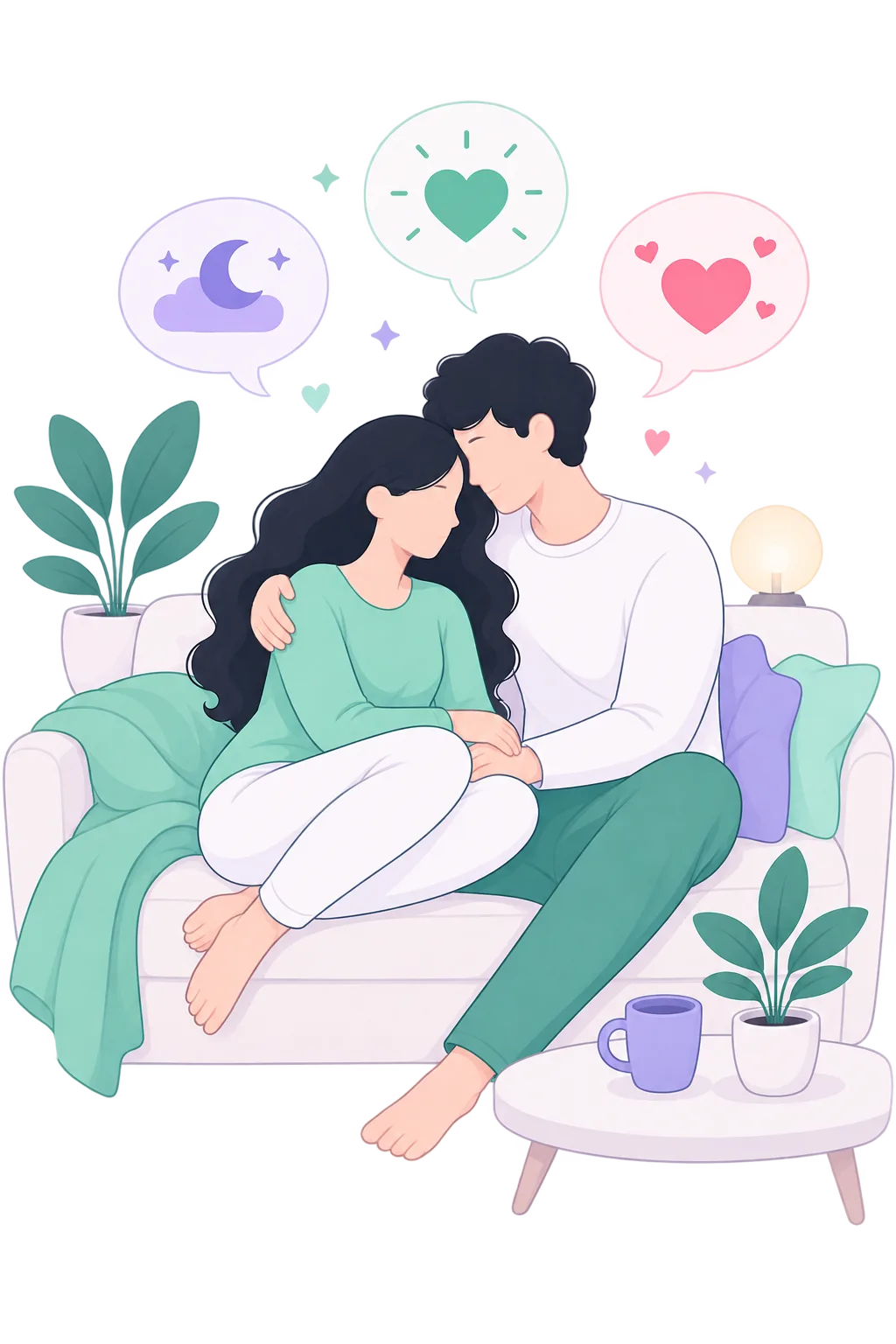 Affection illustration showing a warm, close connection between partners